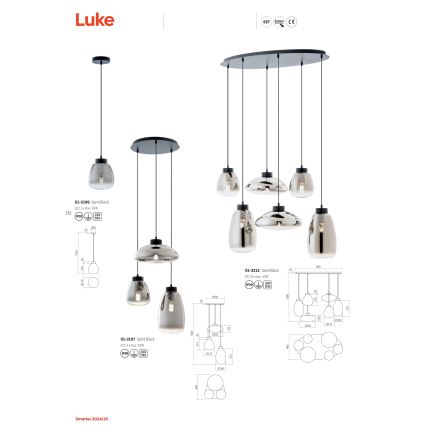 Redo 01-3196 - Csillár zsinóron LUKE 1xE27/42W/230V átm. 17 cm fekete
