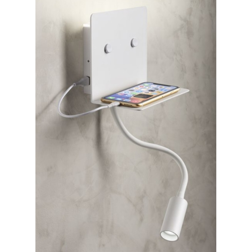 Redo 01-3210 - LED fali lámpa - check flexible kicsi lámpa MOKA LED/6W + LED/3W/230V USB CRI90 fehér