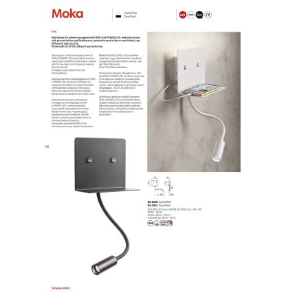 Redo 01-3211 - LED fali lámpa - check flexible kicsi lámpa MOKA LED/6W + LED/3W/230V USB CRI90 fekete