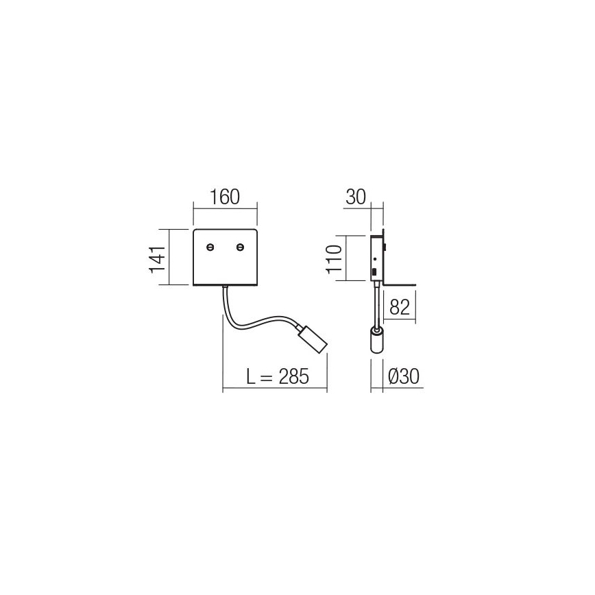 Redo 01-3211 - LED fali lámpa - check flexible kicsi lámpa MOKA LED/6W + LED/3W/230V USB CRI90 fekete