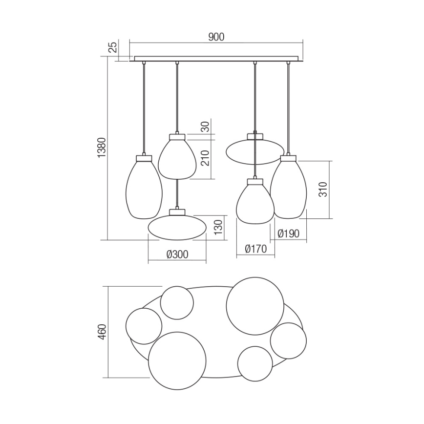 Redo 01-3212 - Csillár zsinóron LUKE 6xE27/42W/230V fekete