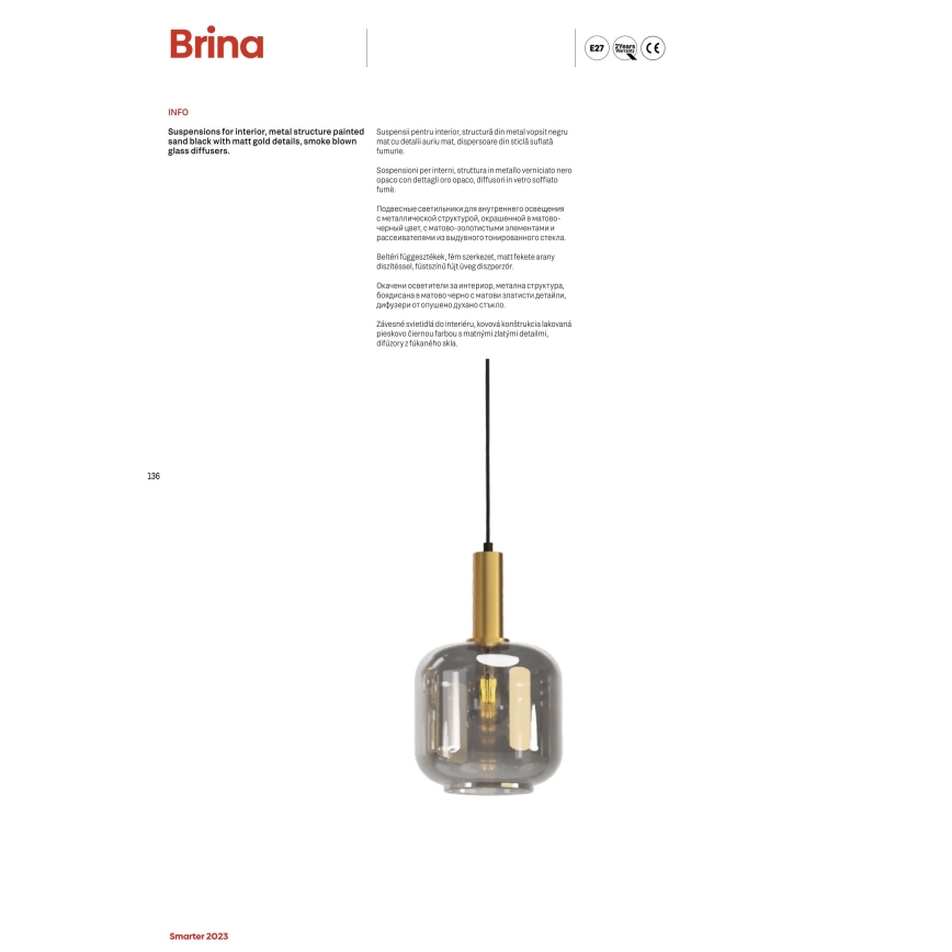Redo 01-3215 - Csillár zsinóron BRINA 6xE27/23W/230V