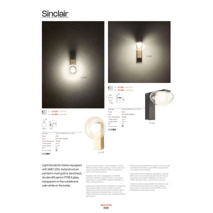 Redo 01-3239 - LED fali lámpa SINCLAIR LED/6,5W/230V CRI 93 IP21 arany