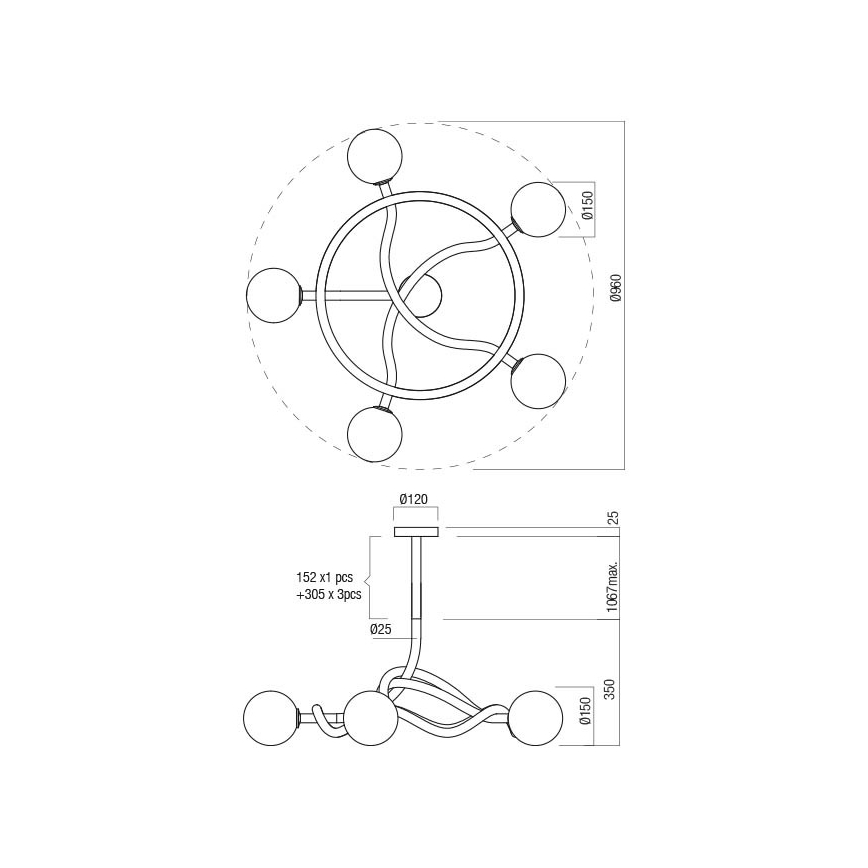 Redo 01-3258 - CONFUSIO rudas csillár 5xE14/28W/230V, átmérő 96 cm, arany