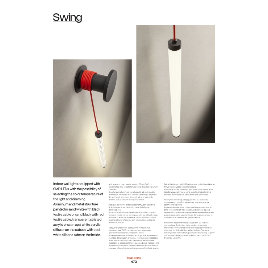 Redo 01-3304 - SWING dimmelhető LED fali lámpa LED/16W/230V 3000/4000K CRI 90 fekete