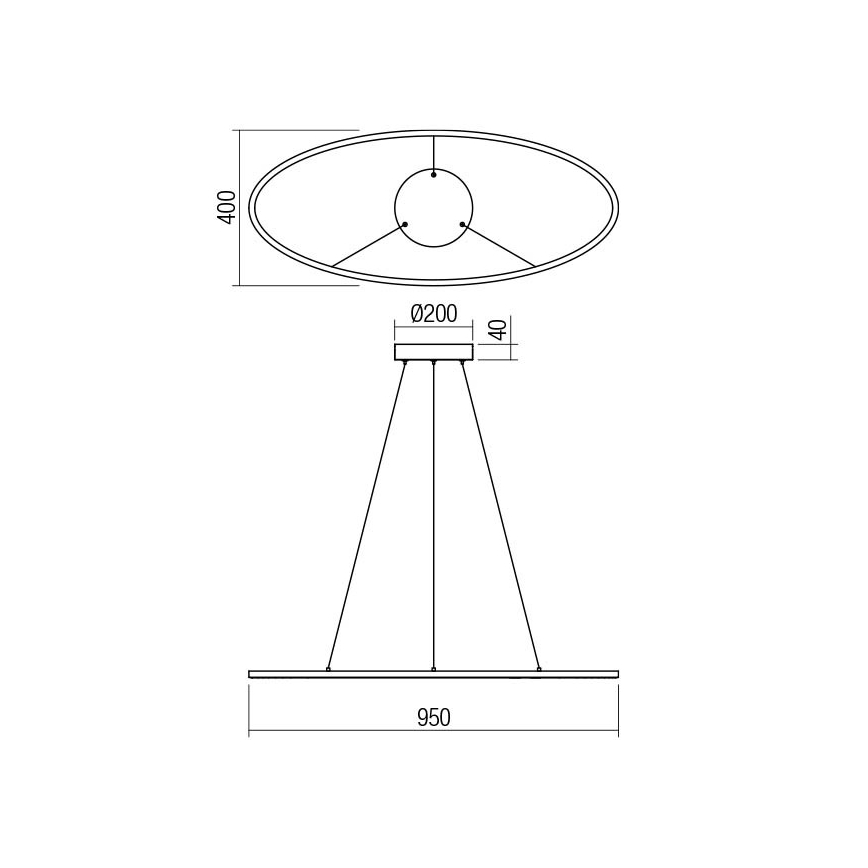 Redo 01-3339 - LEO LED, fényerőszabályozható kábellel függesztett csillár, 48W/230V, 3000/4000K, CRI 90, 40x95 cm, fekete