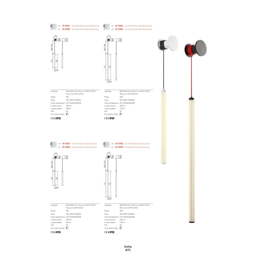 Redo 01-3363 - SWING LED fényerőszabályozható fali lámpa LED/16W/230V 3000/4000K CRI 90 fehér