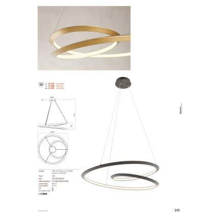 Redo 01-3377 - LED dimmelhető kábeles függeszték STORM LED/60W/230V 3000/4000/6000K CRI 90 Ø 80 cm arany