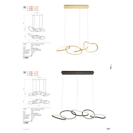 Redo 01-3389 - Dimmelhető kábeles LED csillár BIAS LED/90W/230V 3000/4500/6500K CRI 90 arany