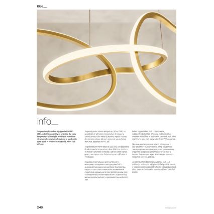 Redo 01-3392 - LED fényerőszabályozható kábeles csillár BIAS LED/120W/230V 3000/4500/6500K CRI 90 aranyszínű