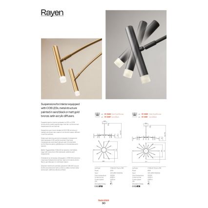 Redo 01-3448 - RAYEN dimmelhető LED rúdcsillár, 60W/230V, CRI 90, arany