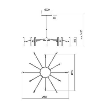 Redo 01-3448 - RAYEN dimmelhető LED rúdcsillár, 60W/230V, CRI 90, arany
