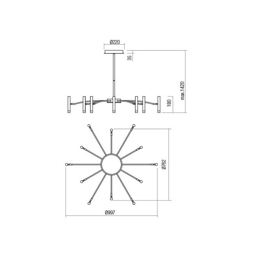 Redo 01-3448 - RAYEN dimmelhető LED rúdcsillár, 60W/230V, CRI 90, arany