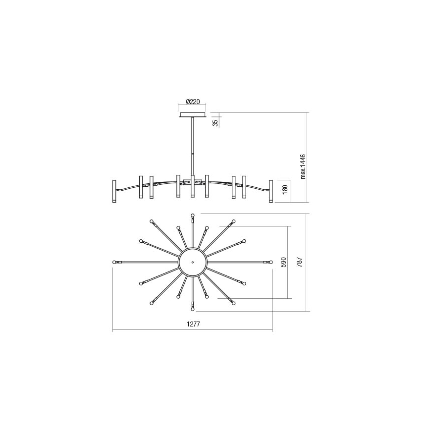 Redo 01-3450 - LED fényerőszabályozható rúdon szerelt csillár RAYEN LED/80W/230V CRI 90 arany