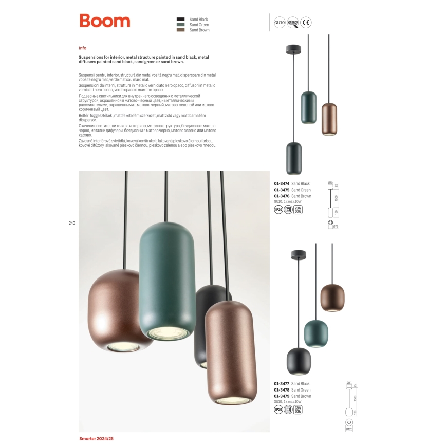 Redo 01-3482 - Csillár zsinóron BOOM 6xGU10/10W/230V átm. 48 cm fekete/zöld/barna