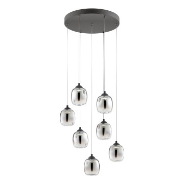 Redo 01-3489 - LED fényerőszabályozható kábelcsillár KHADI 7xLED/5W/230V CRI 90 átm. 52 cm fekete/füstszínű