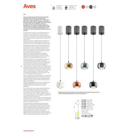 Redo 01-3551 - LED Csillár zsinóron AVES LED/12W/230V átm. 9,6 cm CRI 90 antracit