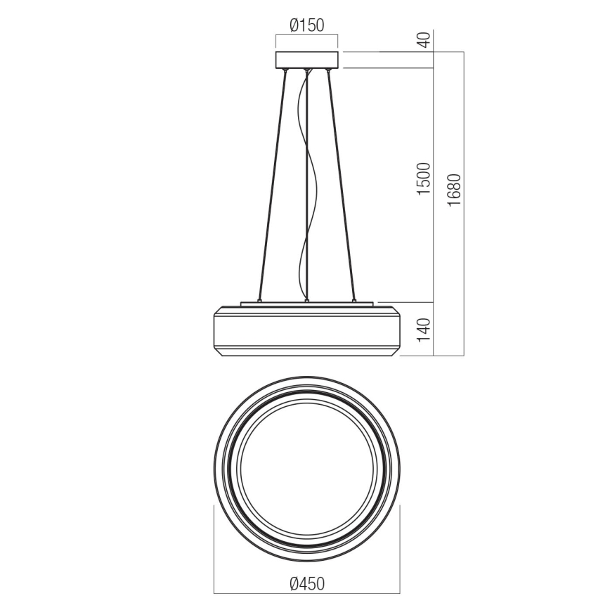 Redo 01-3592 - LED Csillár zsinóron SOLERA LED/36W/230V átm. 45 cm CRI 93 3000/4000K szürke