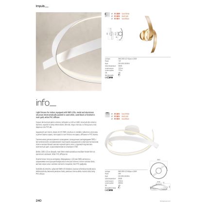Redo 01-3625 - LED fényerőszabályozható állólámpa IMPULS LED/36W/230V arany
