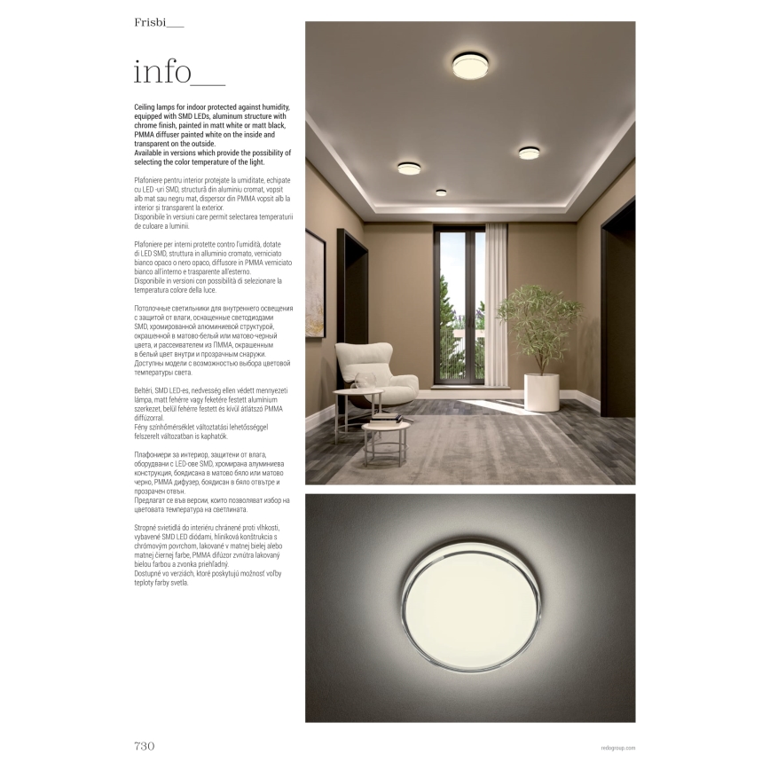 Redo 01-3732 - LED Fürdőszobai mennyezeti lámpa FRISBI LED/18W/230V átm. 28 cm CRI 90 3000/4000K IP44 fehér