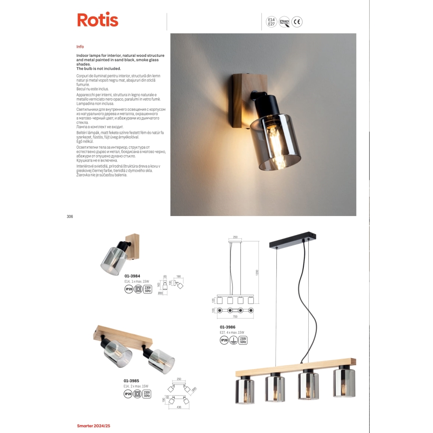 Redo 01-3985 - Spotlámpa ROTIS 2xE14/15W/230V