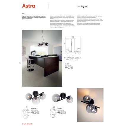Redo 01-3988 - Felületre szerelhető csillár ASTRA 3xG9/8W/230V fekete