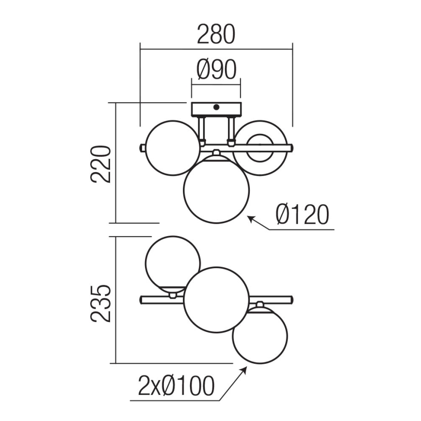 Redo 01-3988 - Felületre szerelhető csillár ASTRA 3xG9/8W/230V fekete