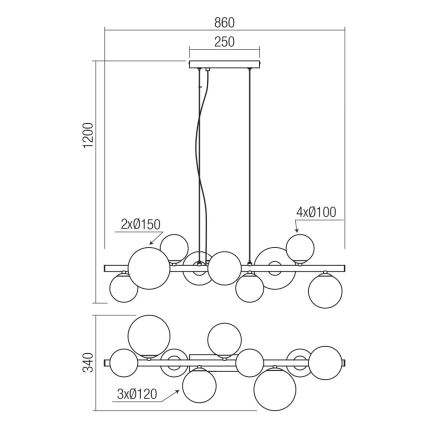 Redo 01-3989 - Csillár zsinóron ASTRA 9xG9/8W/230V fekete