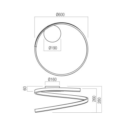 Redo 01-4012 - SCROLL dimmelhető mennyezeti lámpatest LED/38W/230V 3000K/4000K/6000K CRI 90, átmérő 60 cm, fekete