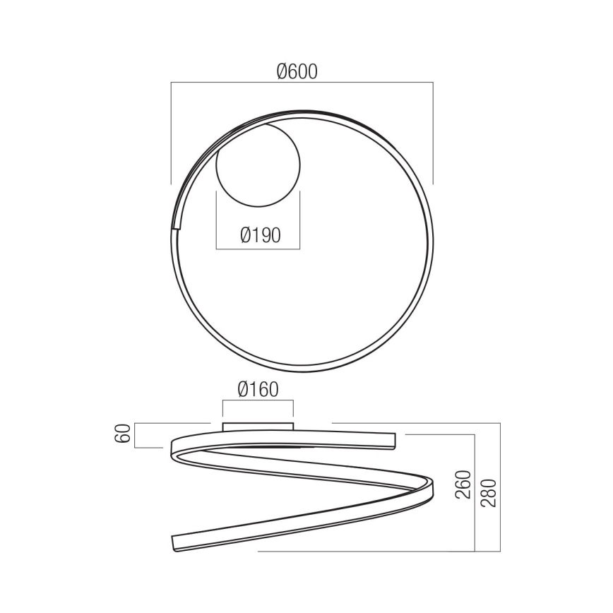 Redo 01-4012 - SCROLL dimmelhető mennyezeti lámpatest LED/38W/230V 3000K/4000K/6000K CRI 90, átmérő 60 cm, fekete