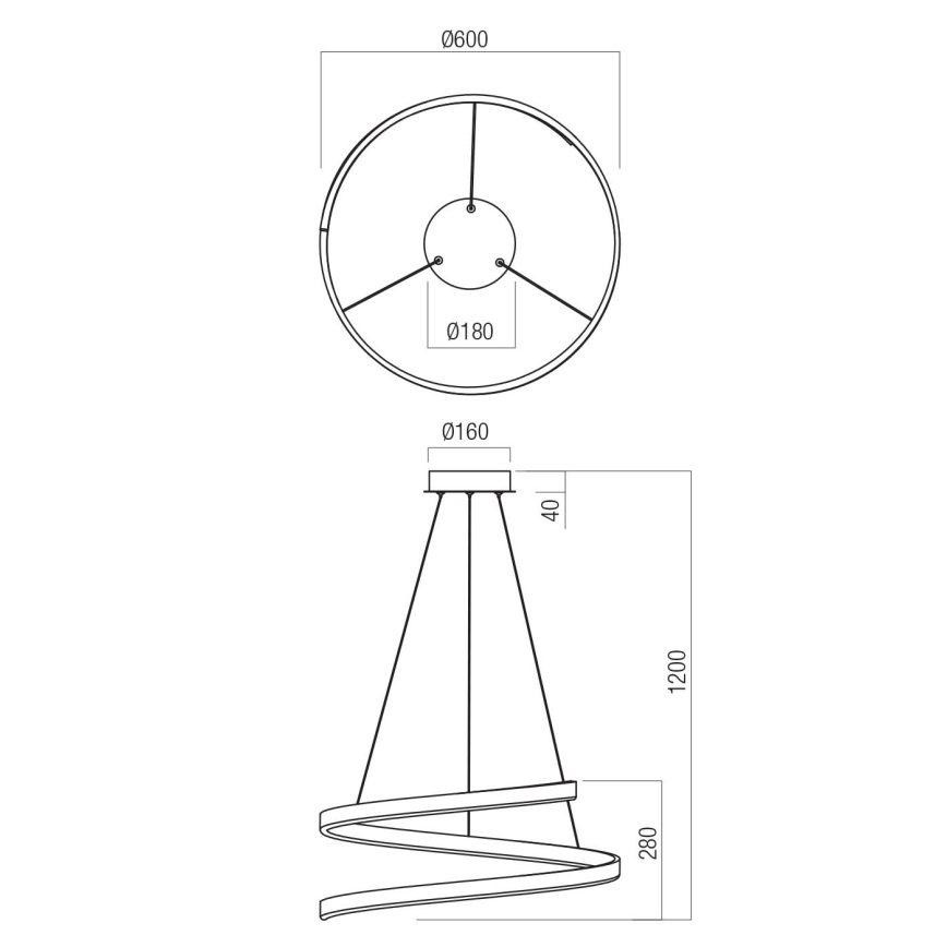 Redo 01-4014 - LED-es, fényerőszabályozható kábeles függeszték SCROLL LED/38W/230V 3000K/4000K/6000K CRI 90 Ø 60 cm aranyszínű