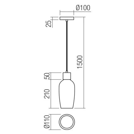 Redo 01-4044 - Csillár zsinóron ATLANTIS 1xE27/42W/230V átm. 11 cm fekete