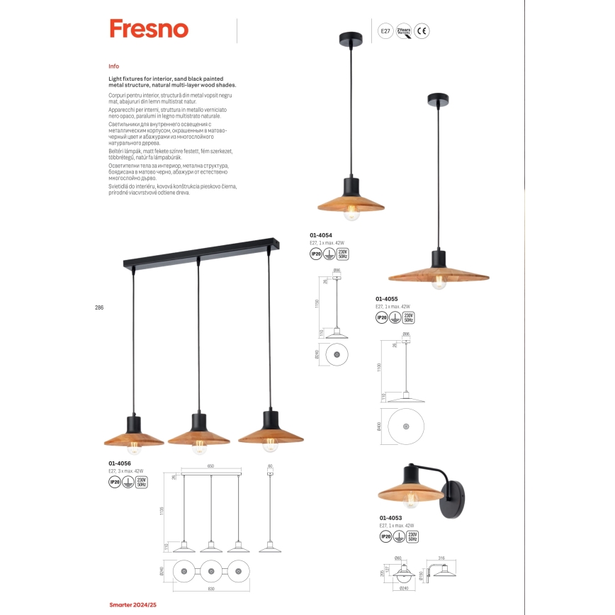 Redo 01-4055 - Csillár zsinóron FRESNO 1xE27/42W/230V átm. 40 cm
