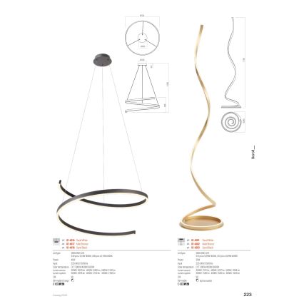 Redo 01-4282 - SCROLL dimmelhető LED állólámpa LED/30W/230V 3000K/4000K/6000K CRI 90 arany