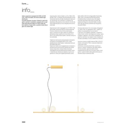 Redo 01-4301 - LED fényerőszabályozható kábeles csillár DUNE LED/48W/230V 3000K CRI 90 fehér/arany