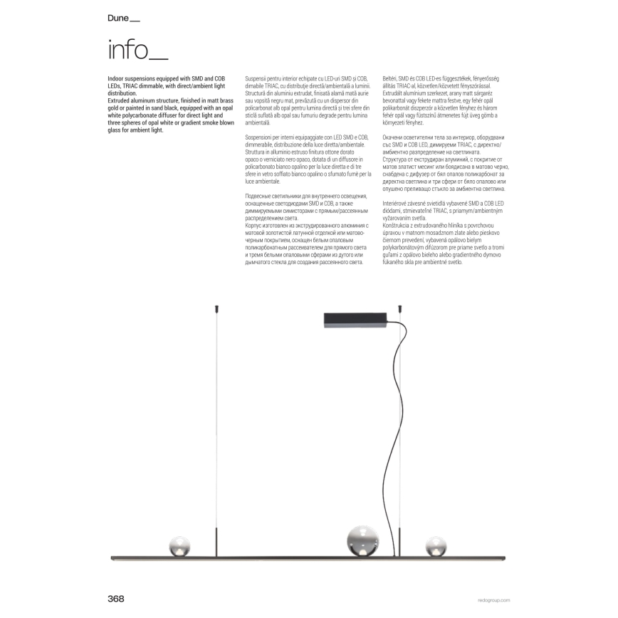 Redo 01-4302 - LED Fényerőszabályozható csillár függesztőkábeleken DUNE LED/48W/230V 3000K CRI 90 fekete/füstszínű