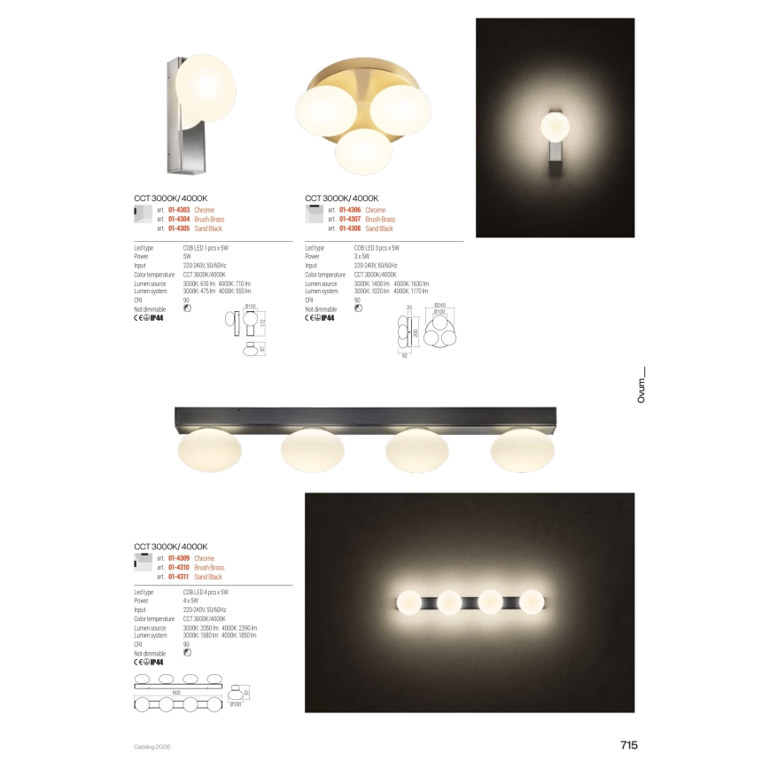 Redo 01-4307 - OVUM LED fürdőszobai mennyezeti lámpa 3xLED/5W/230V 3000/4000K CRI 90 átm. 24 cm IP44 fehér/sárgaréz