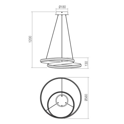 Redo 01-4361 - LED dimmelhető kábelen függesztett csillár TORSION LED/40W/230V 2700/3000/4000K CRI 90 átm. 56 cm arany