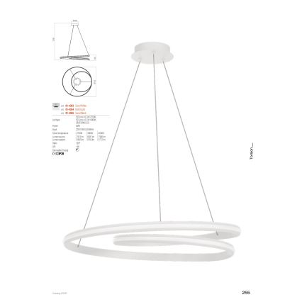 Redo 01-4363 - Dimmelhető LED csillár, kábelre függesztett, TORSION LED/60W/230V, 2700/3000/4000K, CRI 90, átm. 75,2 cm, fehér