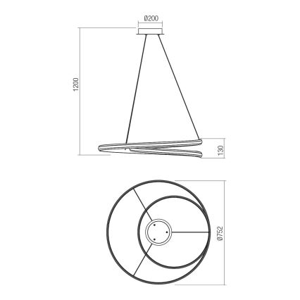 Redo 01-4363 - Dimmelhető LED csillár, kábelre függesztett, TORSION LED/60W/230V, 2700/3000/4000K, CRI 90, átm. 75,2 cm, fehér