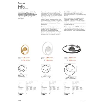 Redo 01-4364 - Dimmelhető LED kábeles csillár TORSION LED/60W/230V 2700/3000/4000K CRI 90 átm. 75,2 cm arany