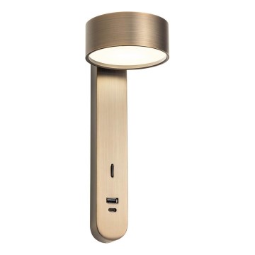 Redo 01-4642 - SADES LED fali lámpa 6W/230V CRI 90 USB, bronz színű