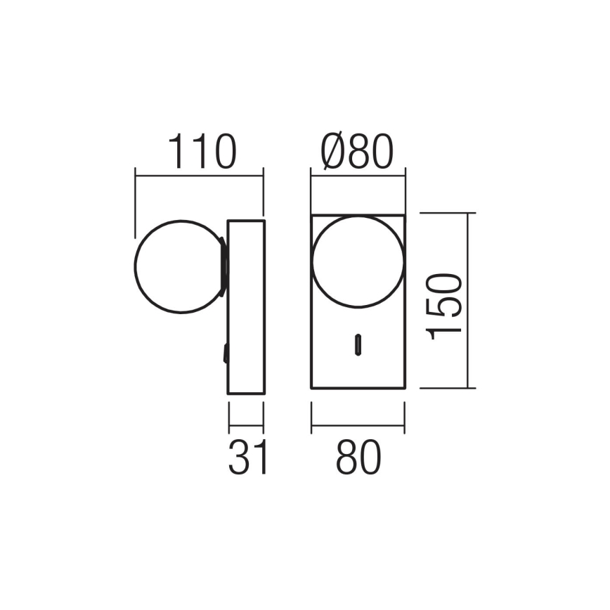 Redo 01-4659 - NORMA LED fali lámpa, 5 W, 230 V, CRI 90, USB, fehér/fekete