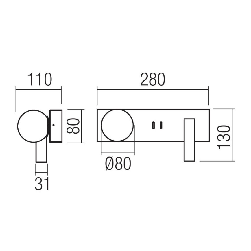 Redo 01-4660 - LED fali lámpatest NORMA LED/5W/230V + LED/3W CRI 90 USB fehér