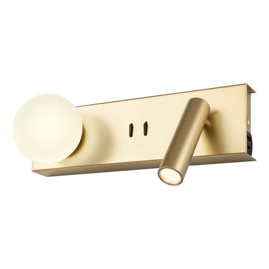 Redo 01-4661 - NORMA LED fali lámpatest LED/5W/230V + LED/3W CRI 90 USB fehér/arany