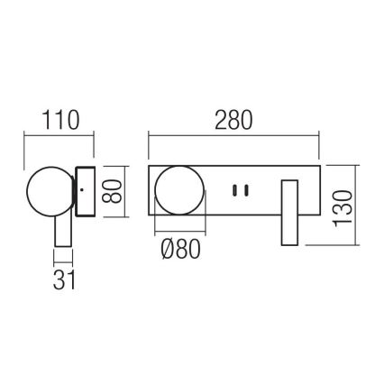 Redo 01-4663 - NORMA LED fali lámpatest LED/5W/230V + LED/3W CRI 90 USB fehér/fekete