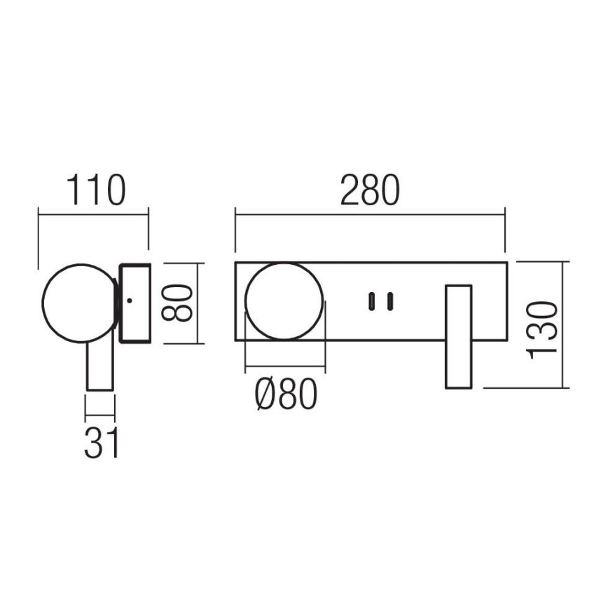 Redo 01-4663 - NORMA LED fali lámpatest LED/5W/230V + LED/3W CRI 90 USB fehér/fekete