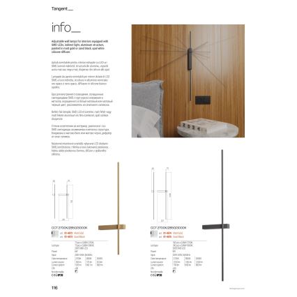 Redo 01-4674 - LED fali lámpatest TANGENT LED/9W/230V 2700/2850/3000K 73 cm CRI 90 arany