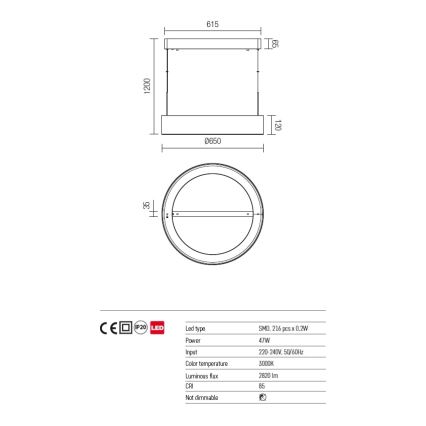 Redo 01-924 - LED Csillár zsinóron BOND LED/47W/230V 3000K szürke