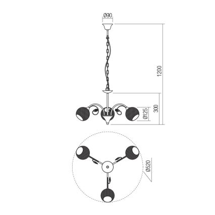 Redo 02-972 - Láncos csillár ASPERA 3xE14/28W/230V átm. 52 cm fekete